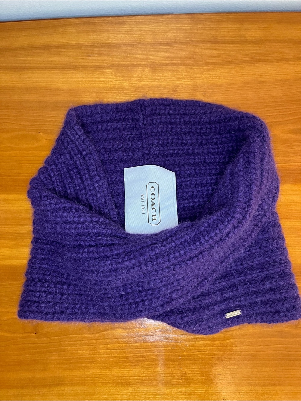 Coach Deep Purple Ribbed Cowl Neck Scarf, wrap